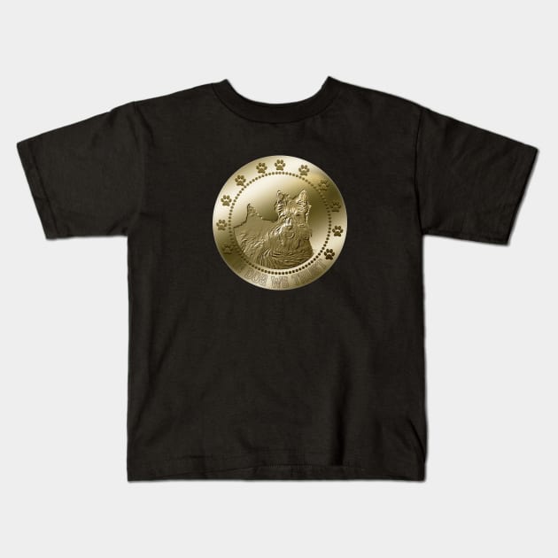Scottish Terrier Coin Scottie Dog Kids T-Shirt by JollyMarten